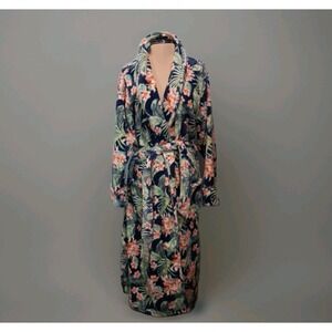 Chubbies Mens Fleece Plush Robe Floral Tropical Print Navy Blue Bath Beach